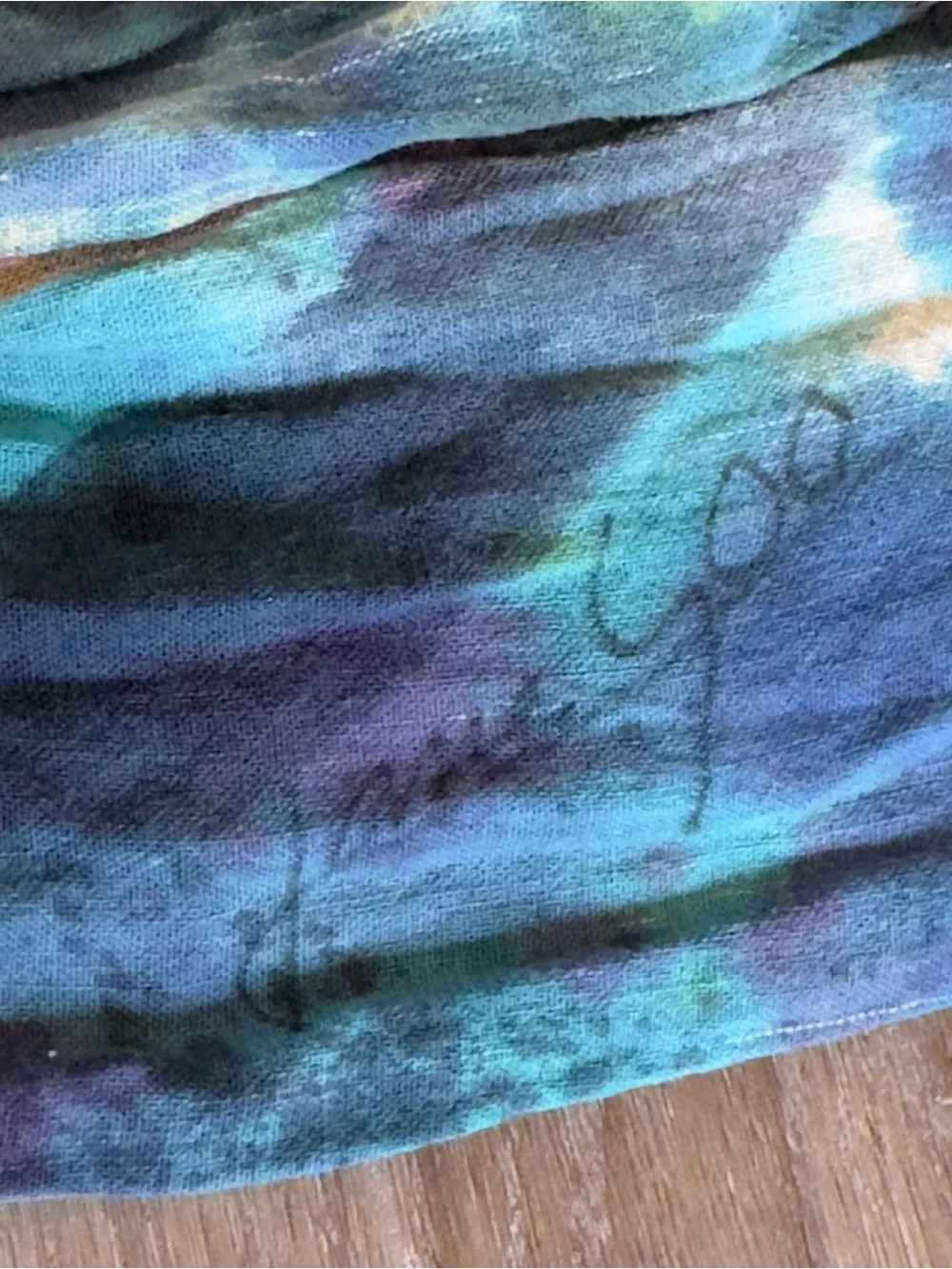 Jane Yoo Leather & Tie Dye Sash Belt Signed Hand Painted Art OSFM Vintage 1990s